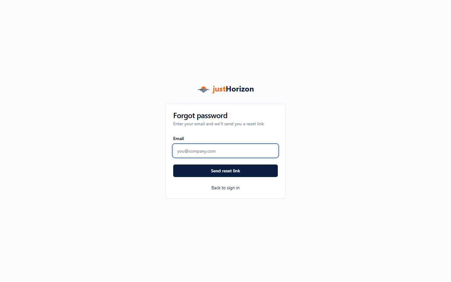 Forgot password page with the email input form