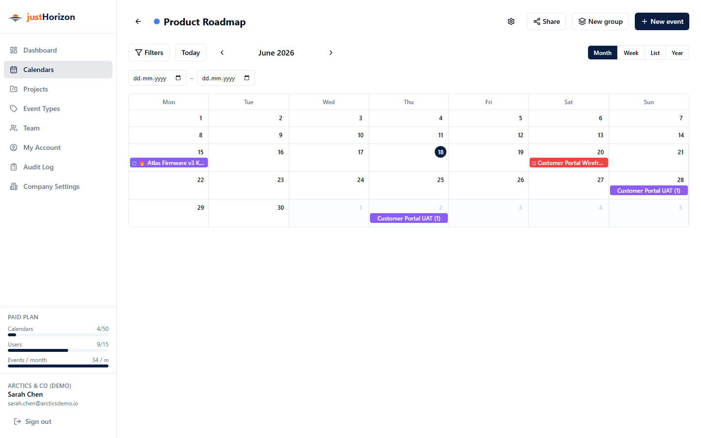 Calendar header showing the From/To date range filter inputs in the FilterBar